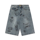 Cool Streetwear Graffiti Printed Loose Wide Leg Jorts
