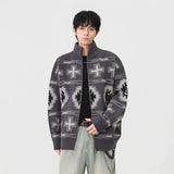 Geometric Pattern Casual Full Zip Cardigan