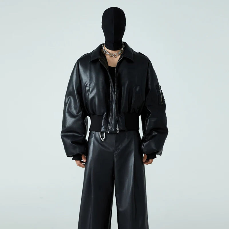 Luxuriöse dicke schwarze PU-Lederjacke
