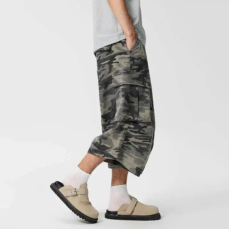 Durable Camouflage Workwear Shorts Loose Wide Leg Jorts