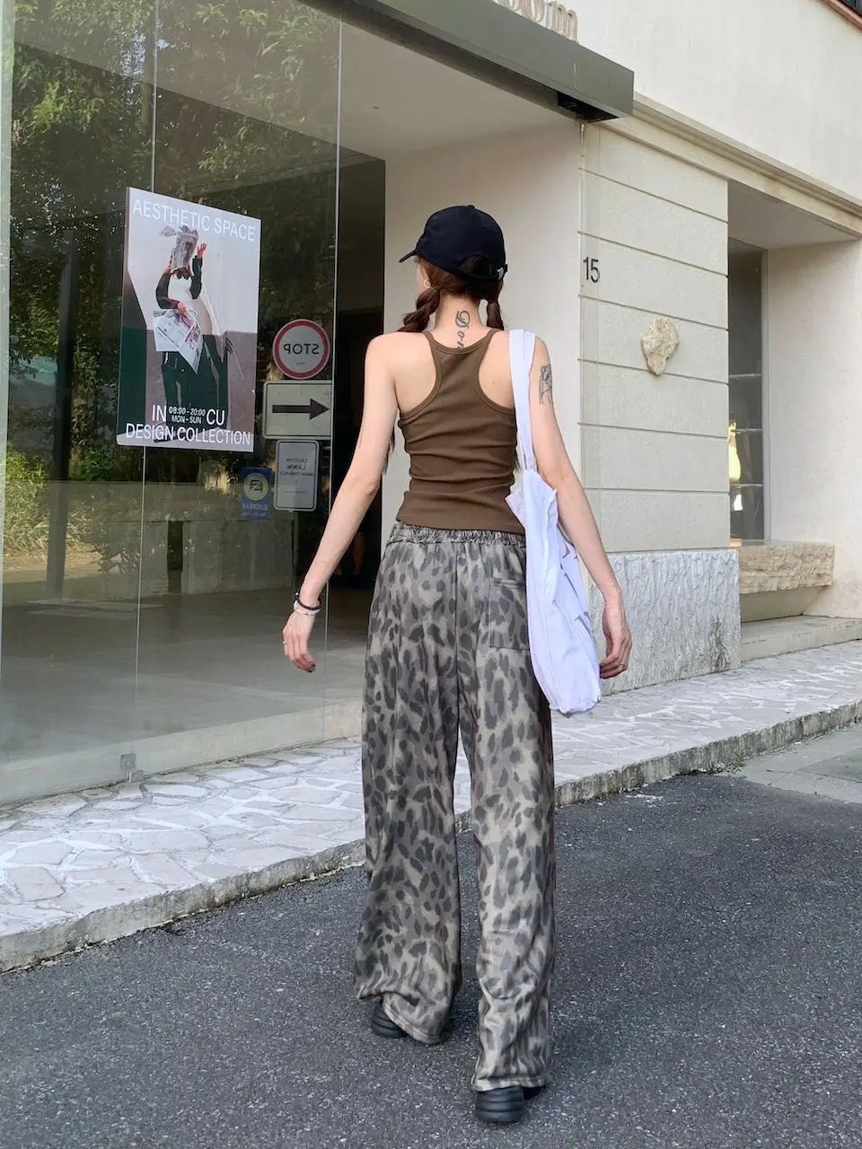 Chic Leopard Print Retro Wide Leg Pants