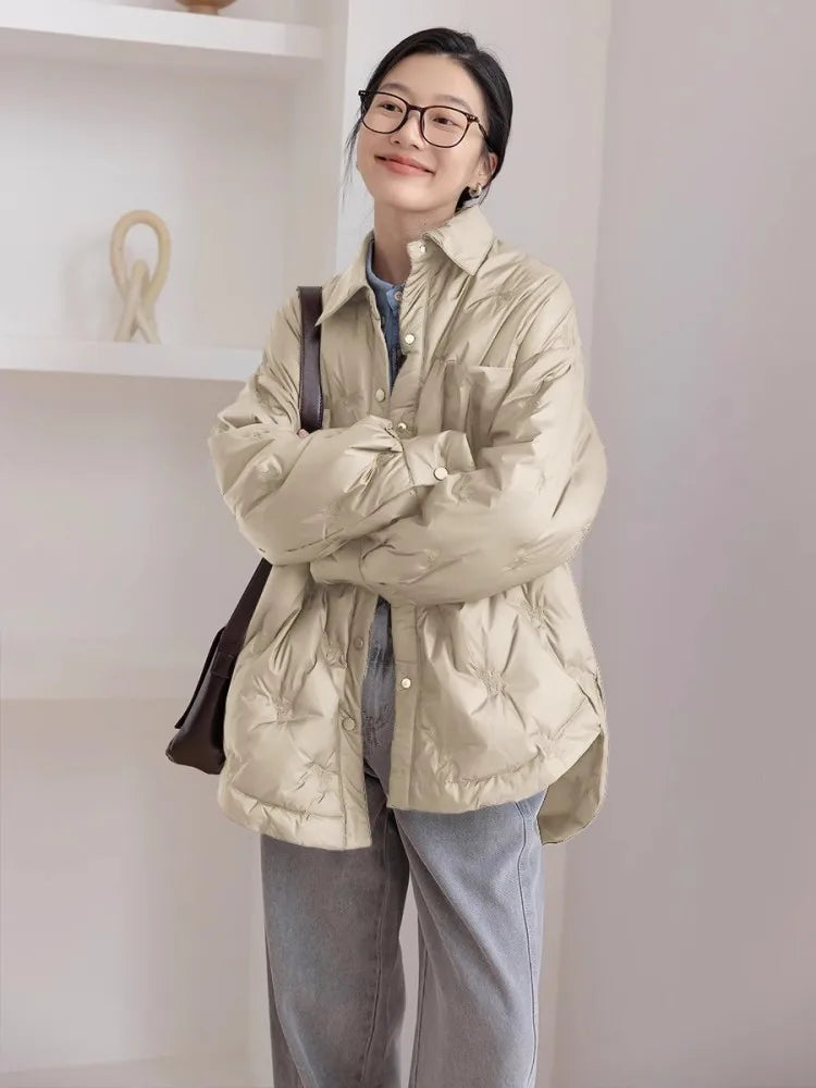 Retro Diamond Grid Lightweight Cotton Puffer Jacket