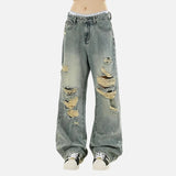 Y2K Durable Distressed Denim Flare Jeans