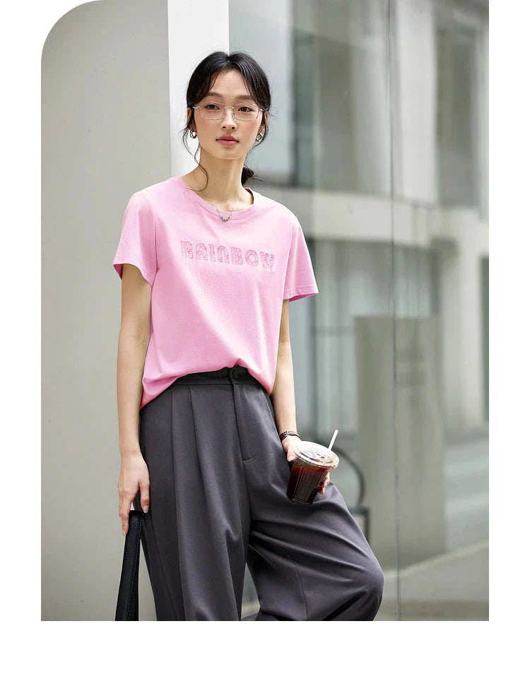 Embroidered Summer Cotton Blend Women T-Shirt
