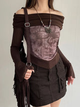 Vintage Floral Patchwork Slash Neck T-Shirt