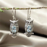 Inlaid Sea Blue Stone Vintage Owl Earring