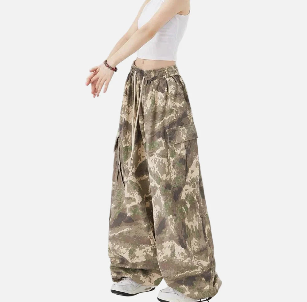 Y2K Camouflage Cargo Freizeithose mit weitem Bein