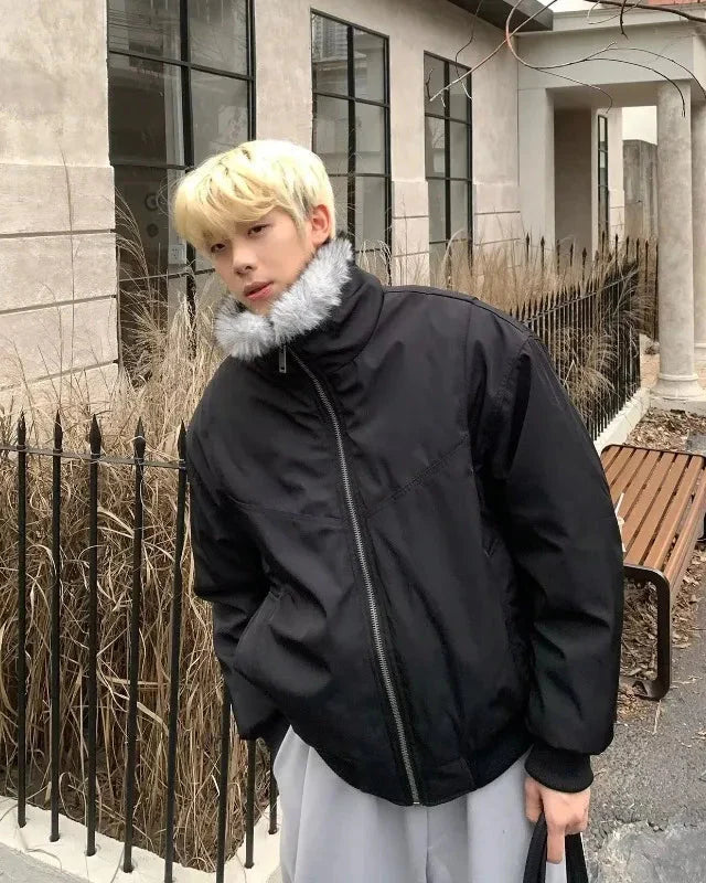 Y2K 하이 스트리트 솔리드 컬러 인조 모피 재킷