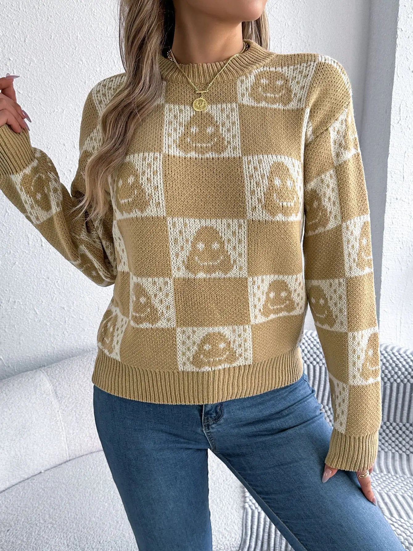 Y2K Signature Halloween Plaid Knitted Sweater