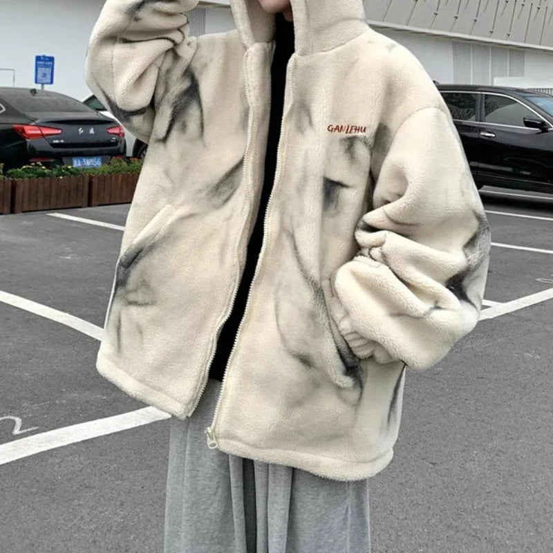 Y2K 따뜻한 두꺼운 라펠 후드 인조 모피 재킷