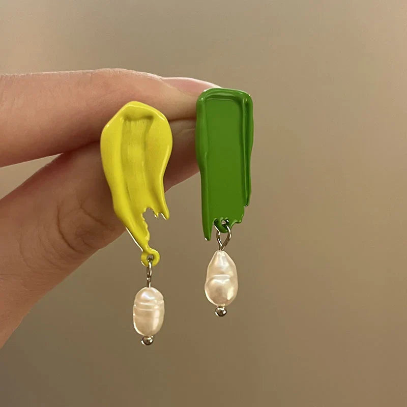 Colorful French Retro Pearl Drop Earrings