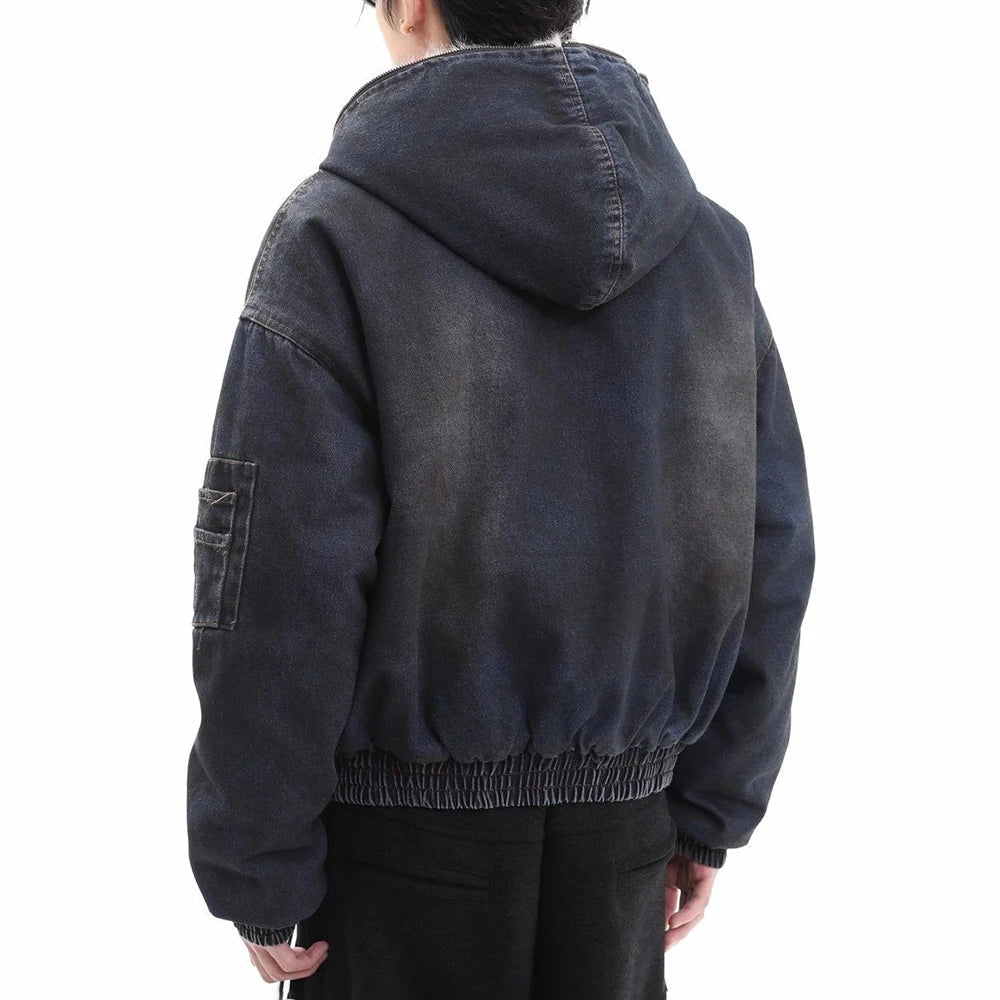 Winter Thickened Furry Hooded Denim Jacket