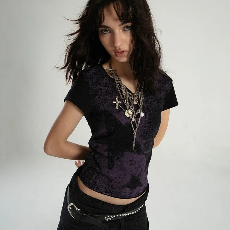 Grunge Y2K Star Print Crop Women's T-Shirt