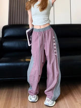 Streetwear Cozy Patchwork Striped Wide Leg Sweatpants