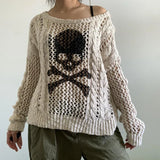 Y2K-Totenkopf-Strickpullover im Used-Look