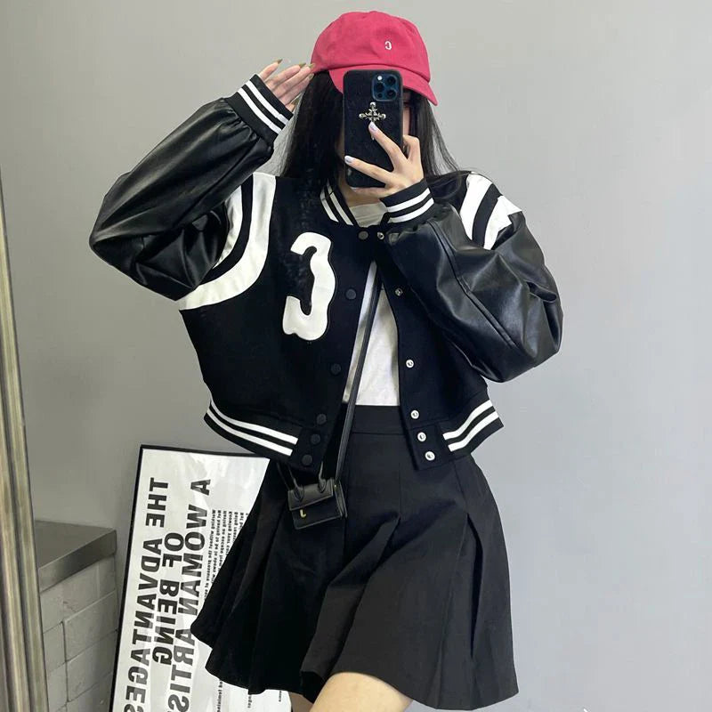 Autumn Korean Letter Embroidery Leather Jacket