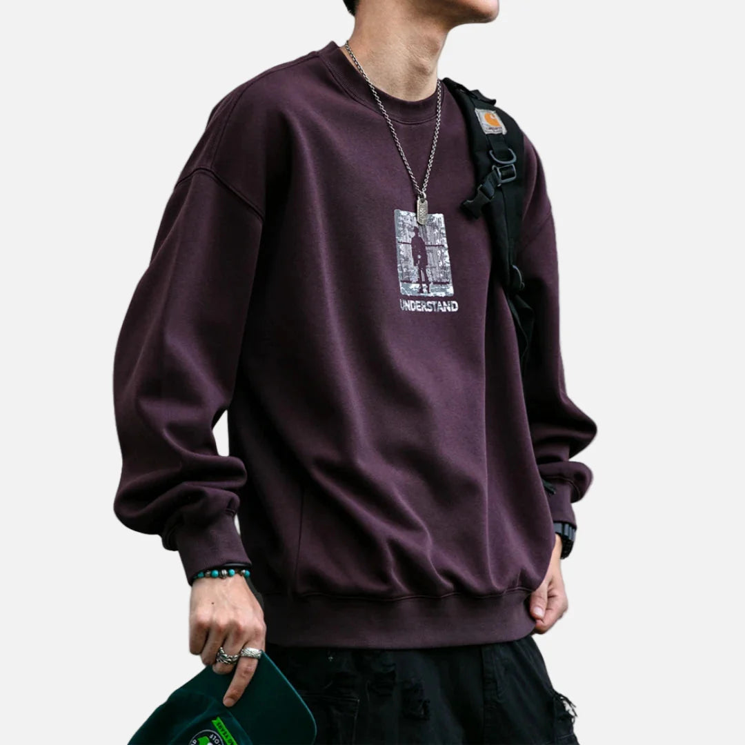 Versatile Loose Fit Round Neck Print Sweatshirt