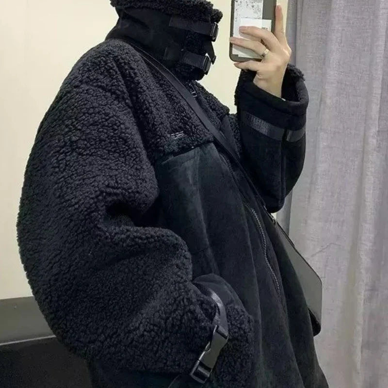 따뜻한 스트리트웨어 플리스 안감 인조 퍼 재킷
