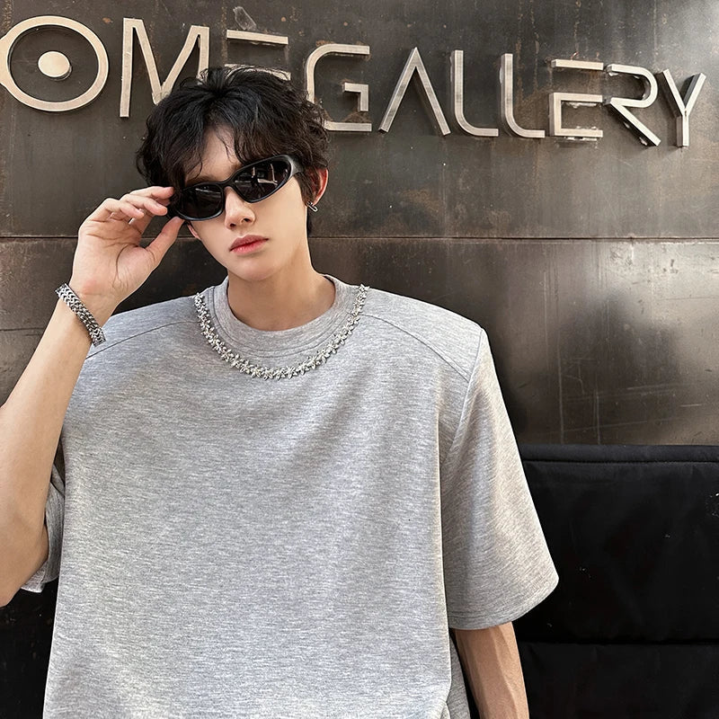 Vintage Oversized Loose Chain Shoulder Pad T-Shirt
