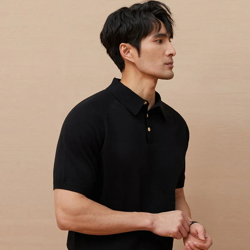 Klassisches, komfortables und luxuriöses Strick-Polo-Kurzarm-T-Shirt