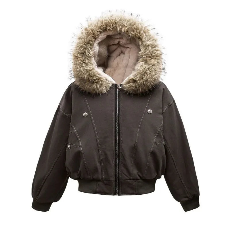 Y2K Fur Collar Hip-Hop Padded Jacket