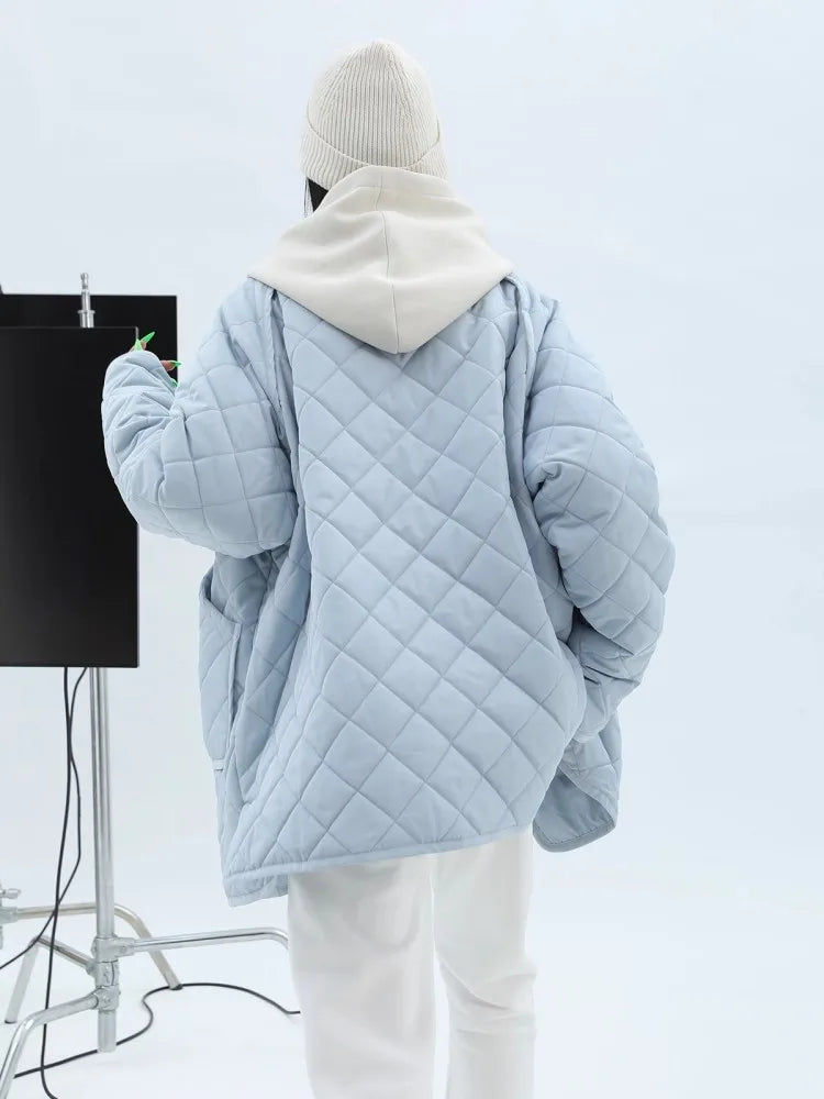 Veste d'hiver chaude en coton bleu à motif losanges