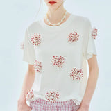 Soft White Floral Applique Short Sleeve T-Shirt