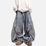 Minimalist Elastic Waist Pleated Wide Leg Jeans