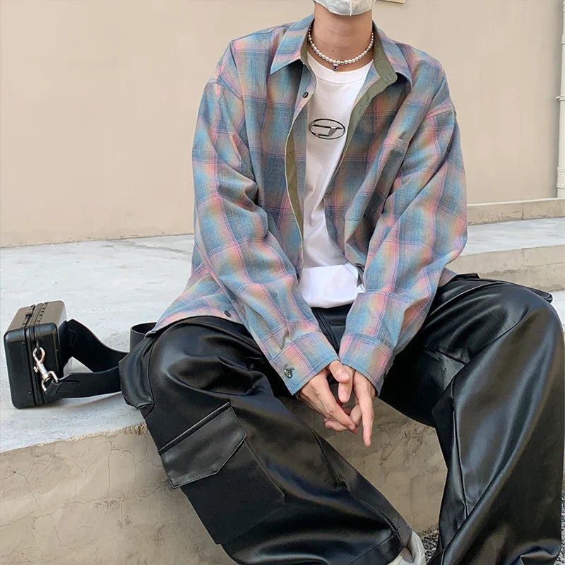 Chemise vintage à carreaux cool oversize à manches longues