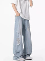 Men's Vintage Ripped Straight Leg Denim Jeans