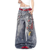 Trendige Jeans im koreanischen Stil mit 3D-Druck und weitem Bein