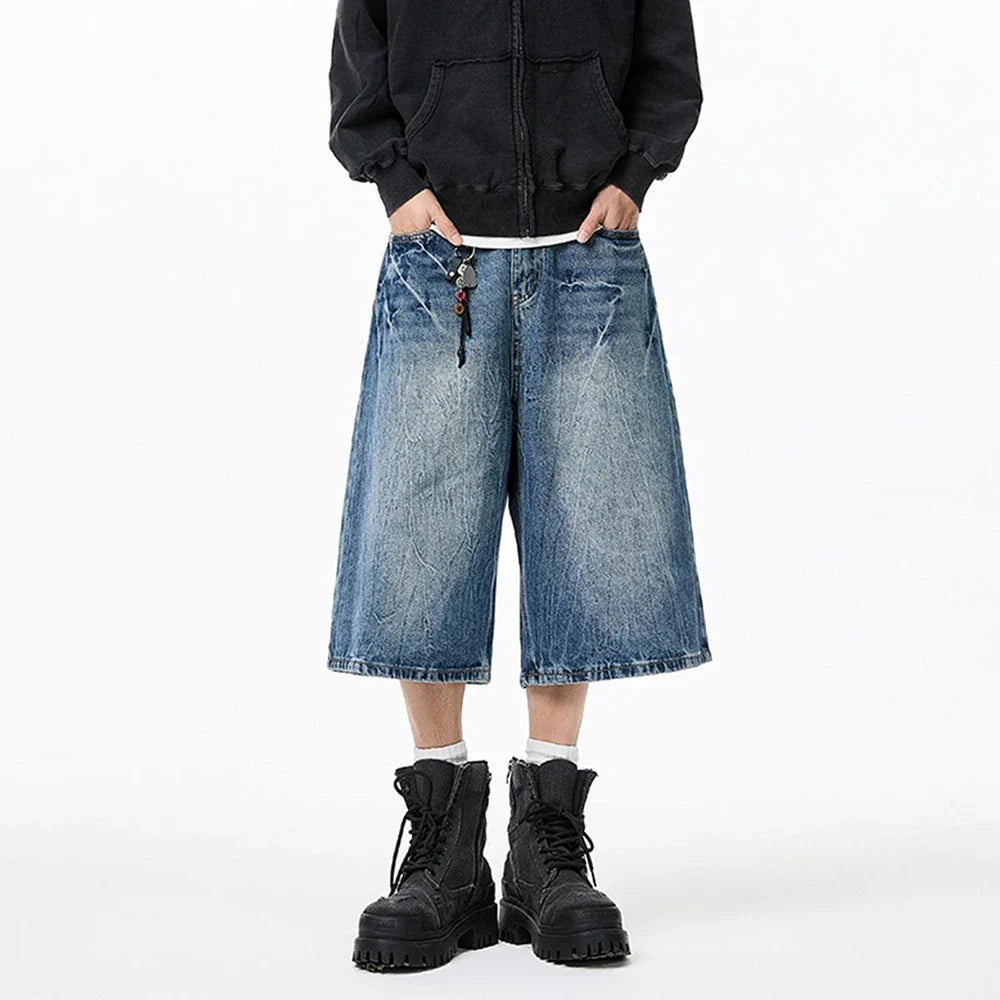 Lightning Pattern Loose Fit Casual Denim Jorts