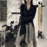 Grunge Gothic Irregular Flare Sleeve Women's Blouse