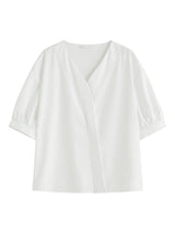 Chemise d'été classique et décontractée à col en V en lin pour femme