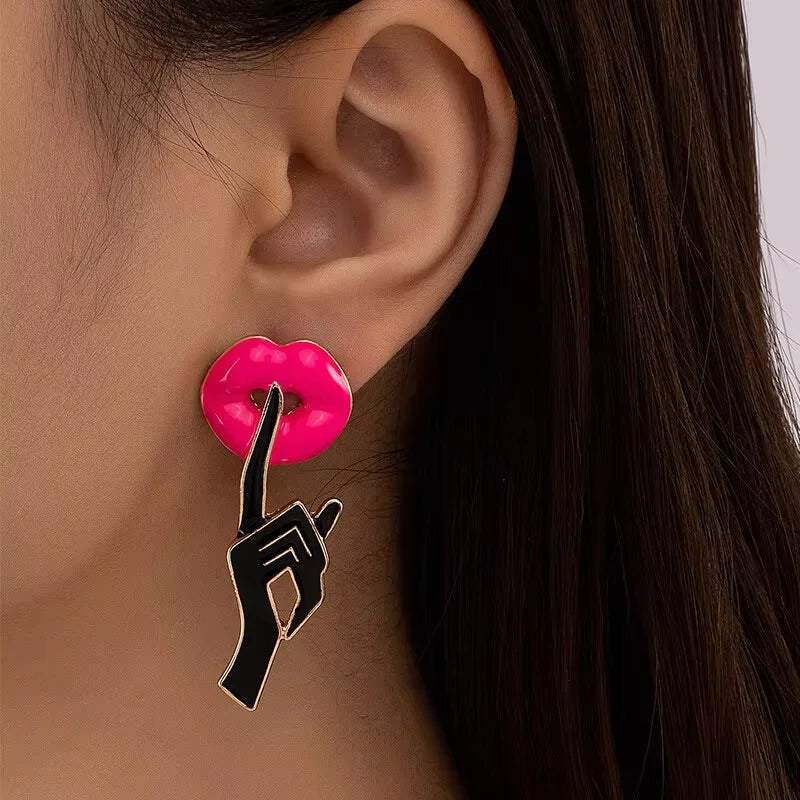 Bold Red Lip Stud Earrings