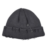 Y2K Knitted Ripped Pierced Beanie