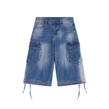 Vintage Cozy Drawstring Cargo Denim Jorts