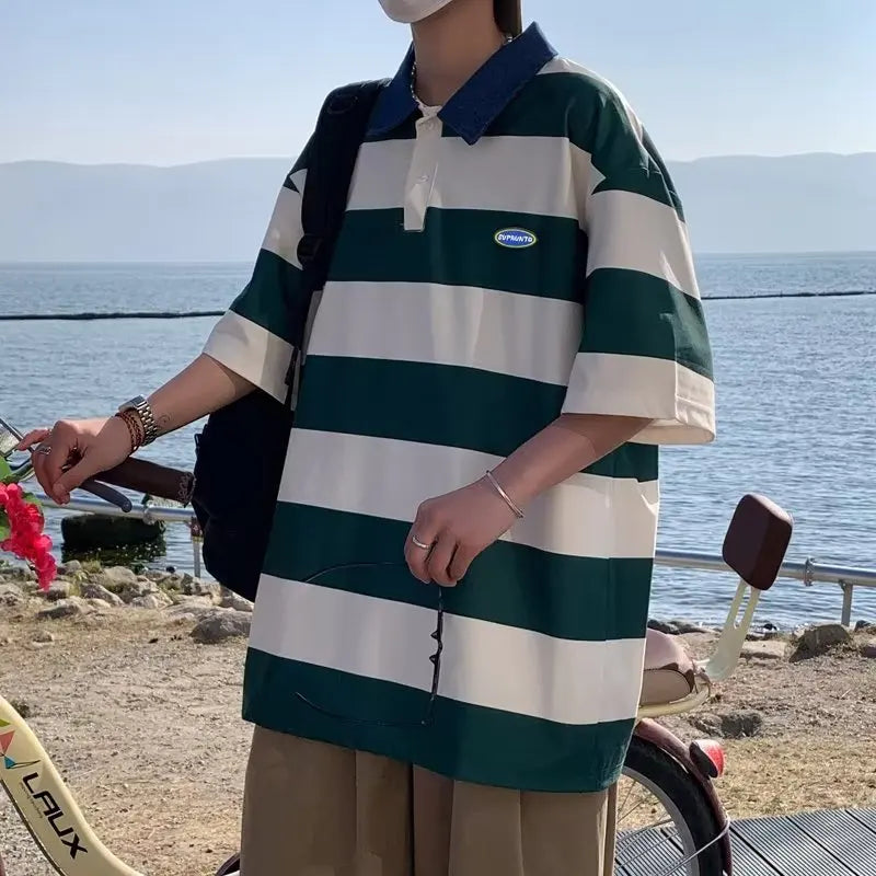 루즈핏 스트라이프 폴로 티셔츠