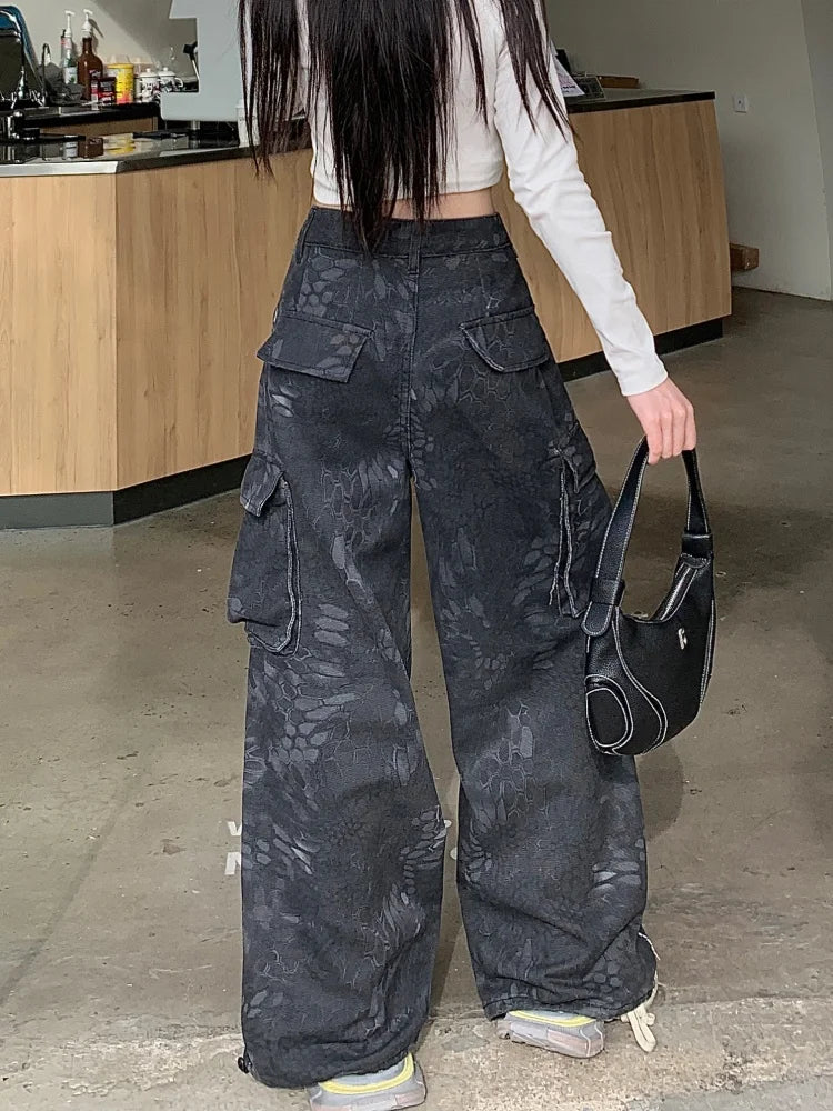 Y2K 블랙 사이버 카고 진