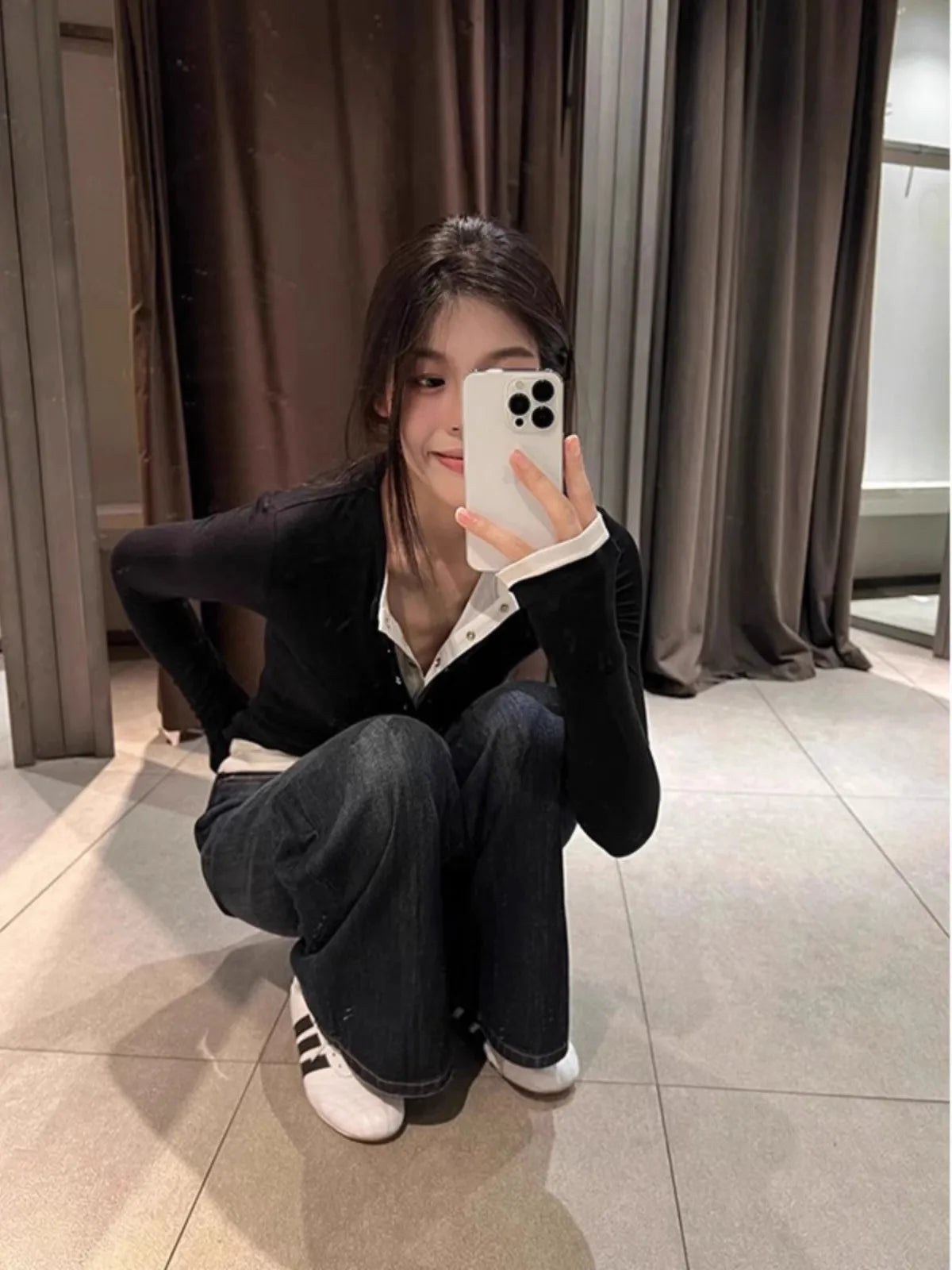 레이어드 버튼 긴팔 티셔츠