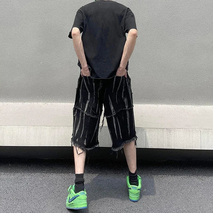 Mens Gothic Ripped Black Denim Jorts