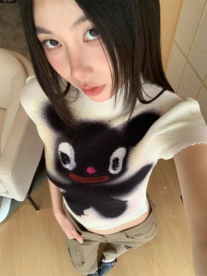 Y2K Cute Pleated Crop Top