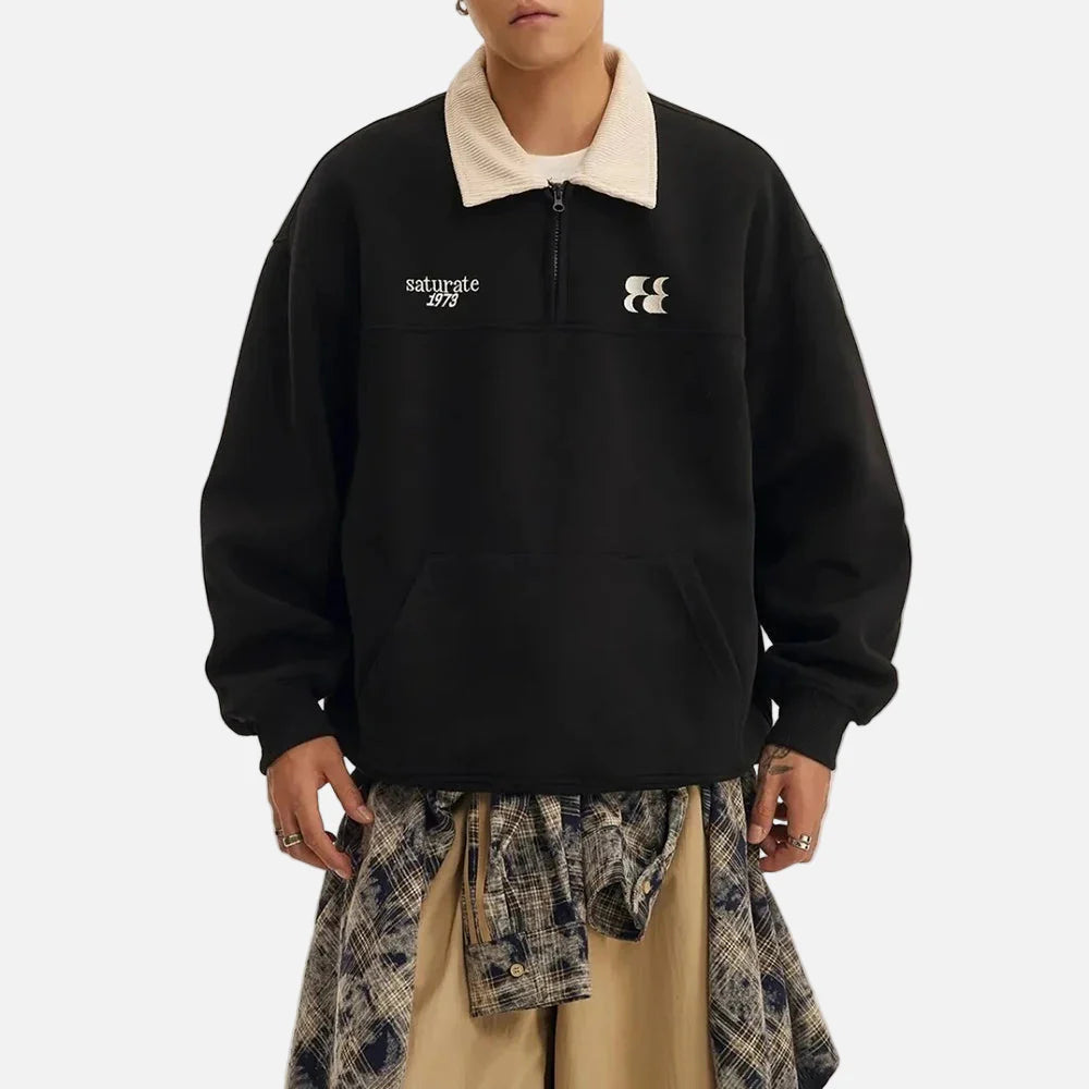 Velvet Embroidered Turn-Down Collar Sweatshirt