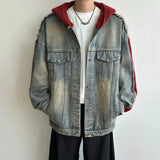 Trendy Knitt Hooded Raw Edge Denim Jacket
