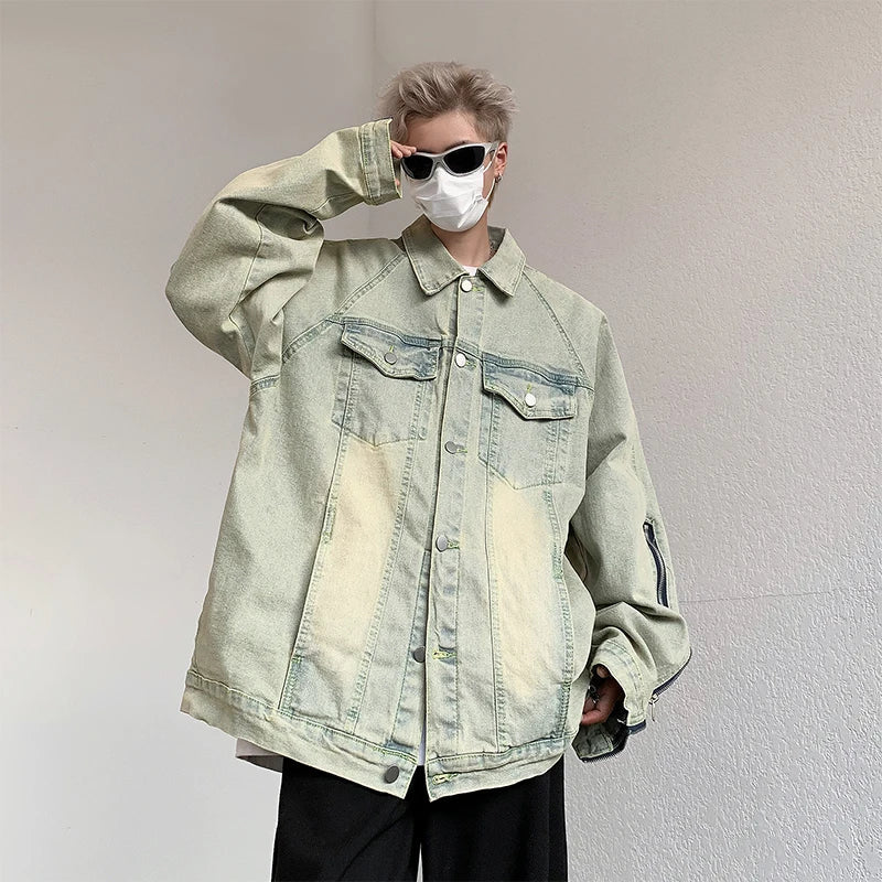 Retro Streetwear Washed Distressed Denim Jacket