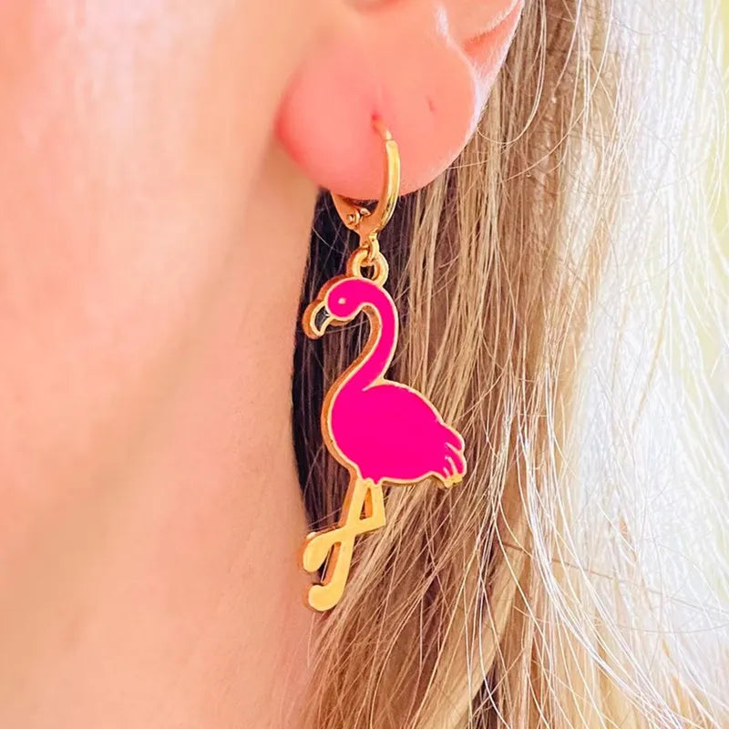 Golden Flamingo Charm Handmade Earring