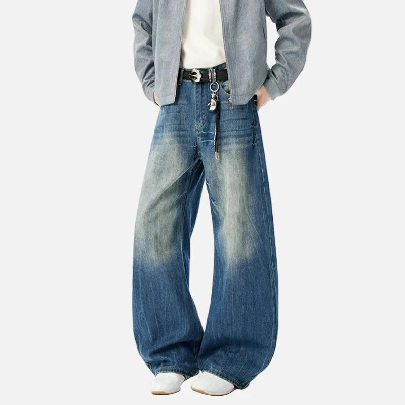 Durable Contrast Color Curved Knife Wide-Leg Jeans