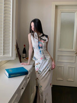 Robe deux pièces blanche à fleurs vintage pour femme