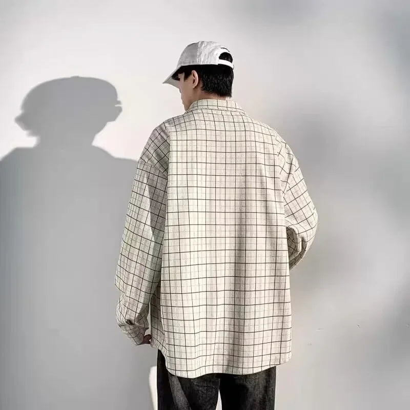 Chemise en velours côtelé à carreaux rétro hip-hop pour homme