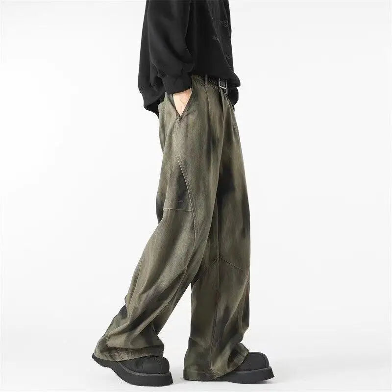 Used-Look-Jeans aus Batik-Denim mit weitem Bein